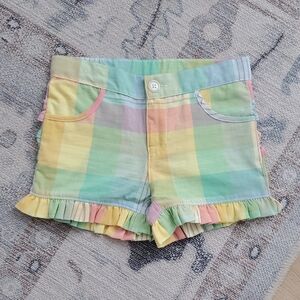 NWOT Ruffle Butts Girls Cheerful Rainbow Plaid Ruffle Shorts Sz4T